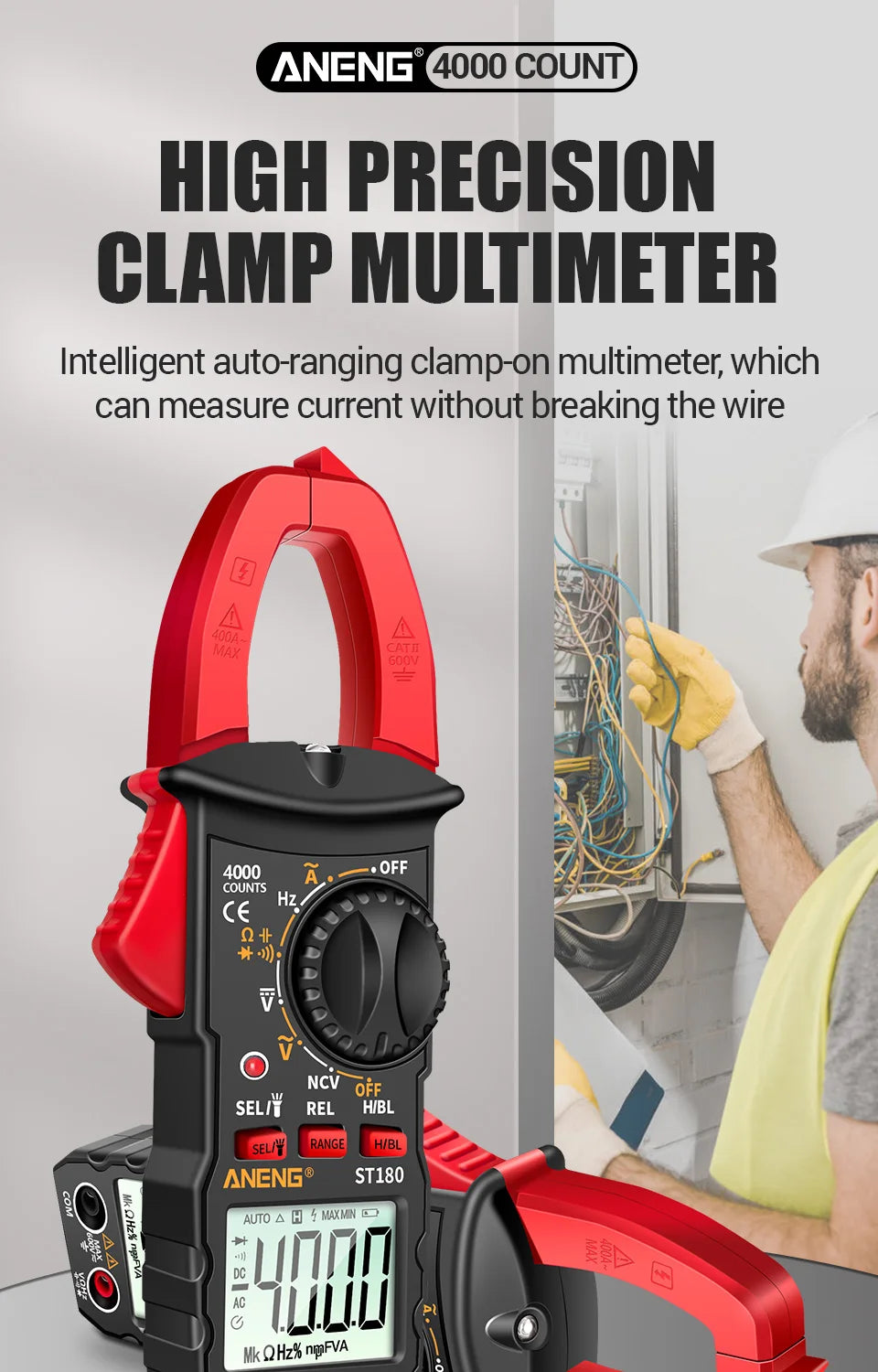 AC Current Clamp Meter Digital 4000 Counts Multimeter Ammeter Voltage Tester Car Amp Hz Capacitance NCV Ohm Tool