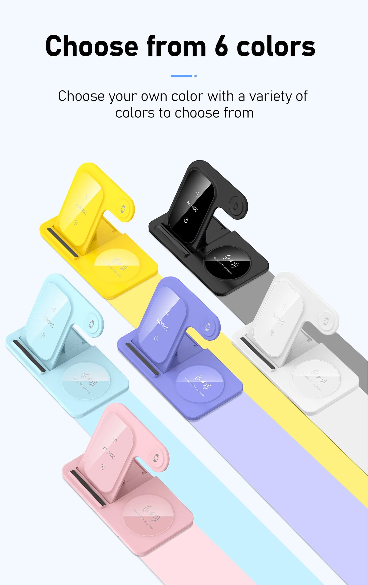 Set of colorful phone 3 in 1 charger for iPhone, watch & airpods