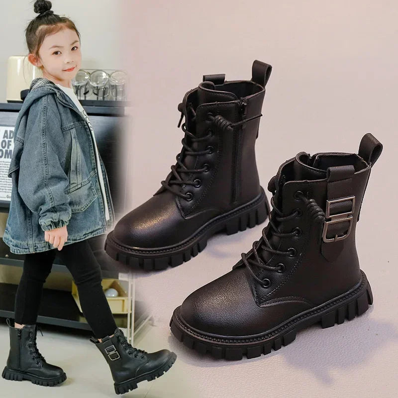 Girls Short Boots Autumn Winter 2023 New Korean Style Children Fashion Casual Short Boots Drop Shipping Simple Non-slip Kids PU