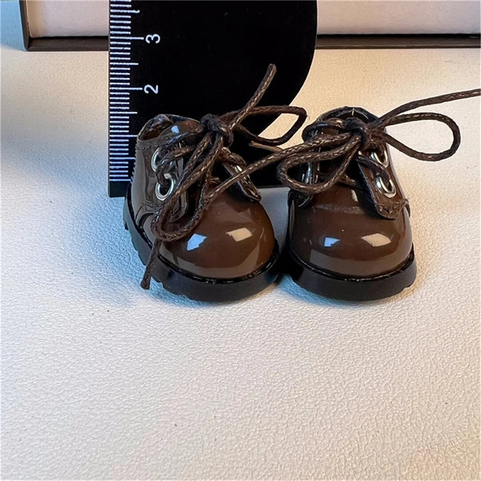 Labubu 3.8cm PU leather shoes 17cm cotton doll Labubu shoe toy versatile coffee colored shoes DIY doll accessories toy Labubu