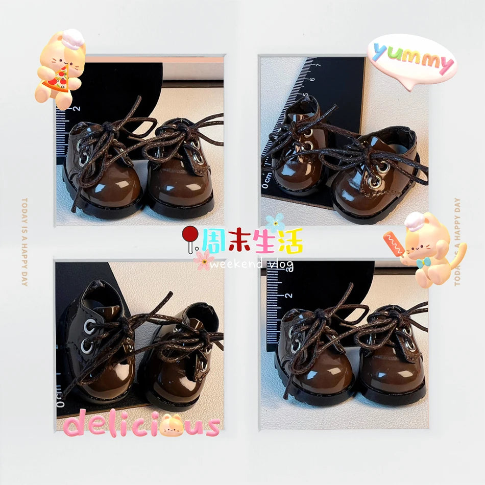 Labubu 3.8cm PU leather shoes 17cm cotton doll Labubu shoe toy versatile coffee colored shoes DIY doll accessories toy Labubu