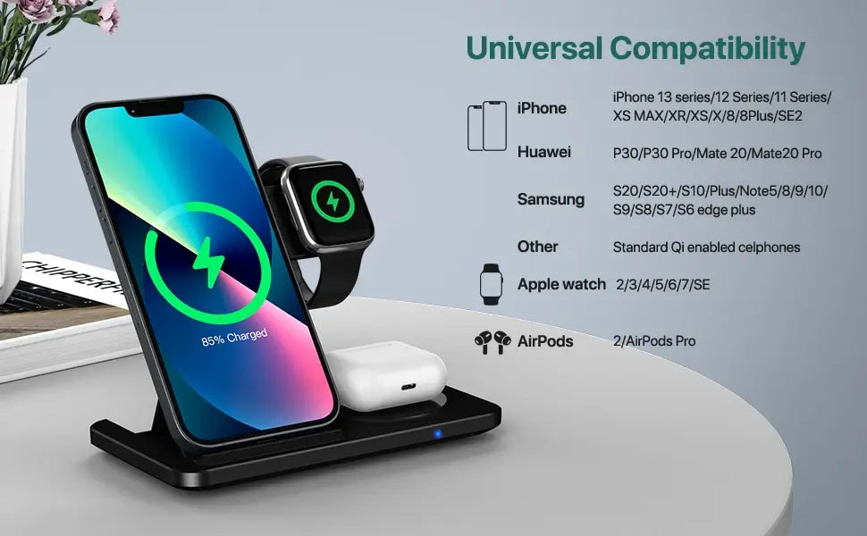 Compact Apple charger dock for travel and desk use