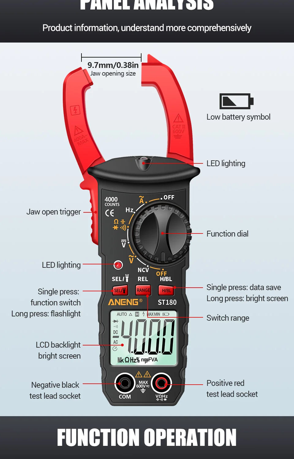 AC Current Clamp Meter Digital 4000 Counts Multimeter Ammeter Voltage Tester Car Amp Hz Capacitance NCV Ohm Tool
