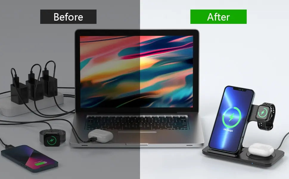 Black magnetic charging pad for multiple Apple devices
