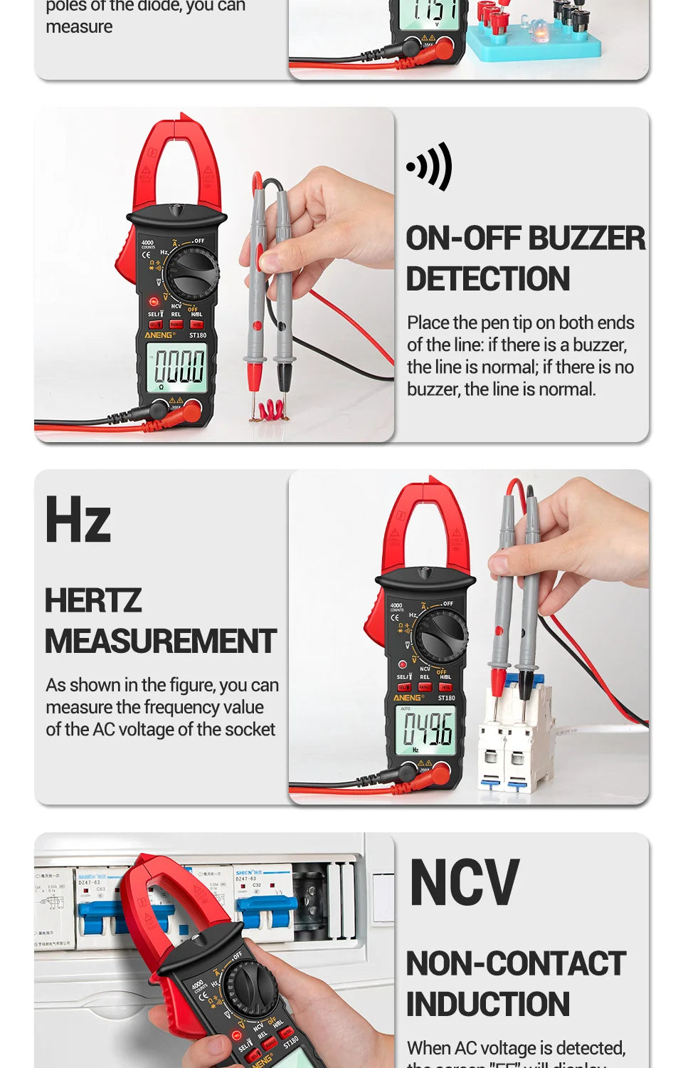 AC Current Clamp Meter Digital 4000 Counts Multimeter Ammeter Voltage Tester Car Amp Hz Capacitance NCV Ohm Tool
