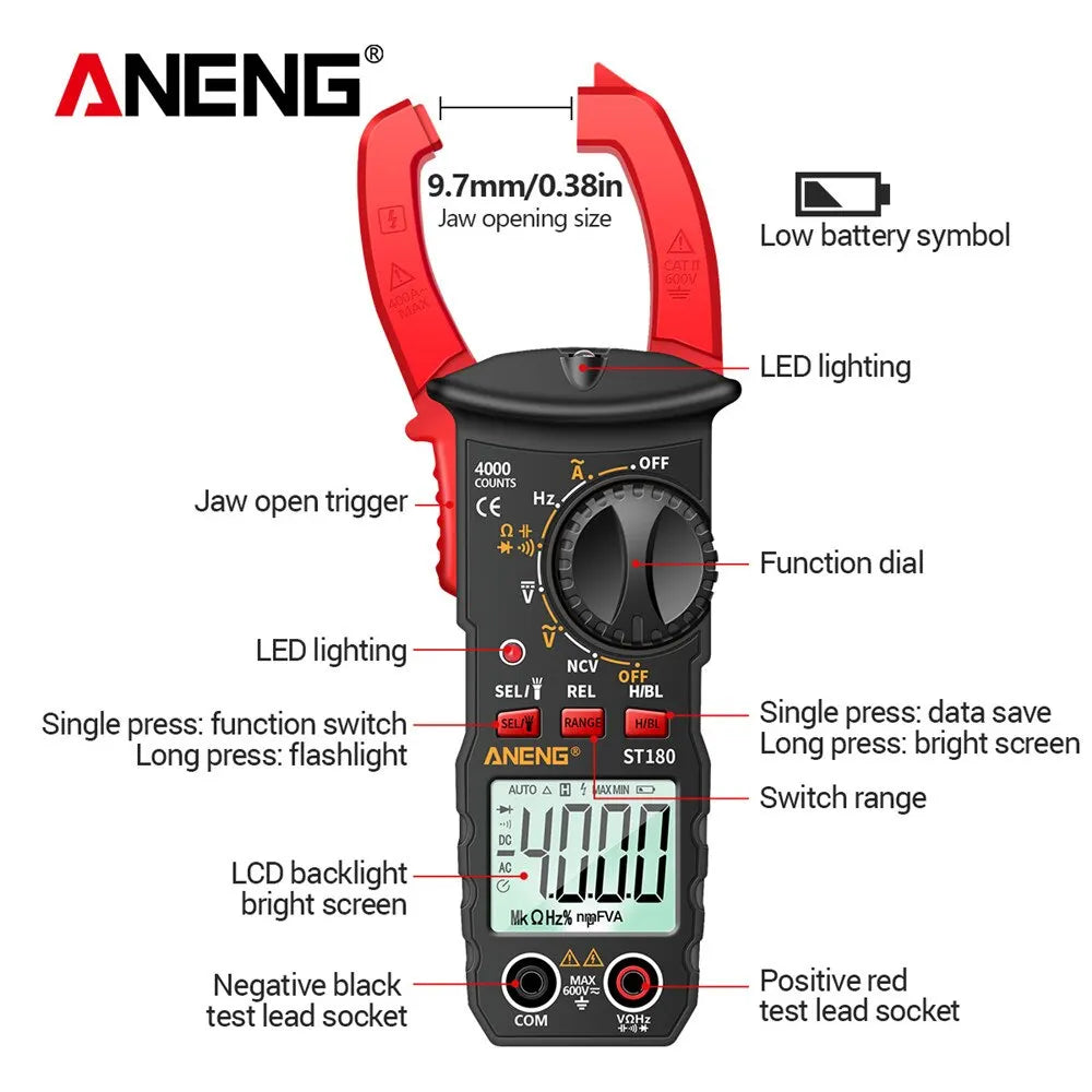 AC Current Clamp Meter Digital 4000 Counts Multimeter Ammeter Voltage Tester Car Amp Hz Capacitance NCV Ohm Tool