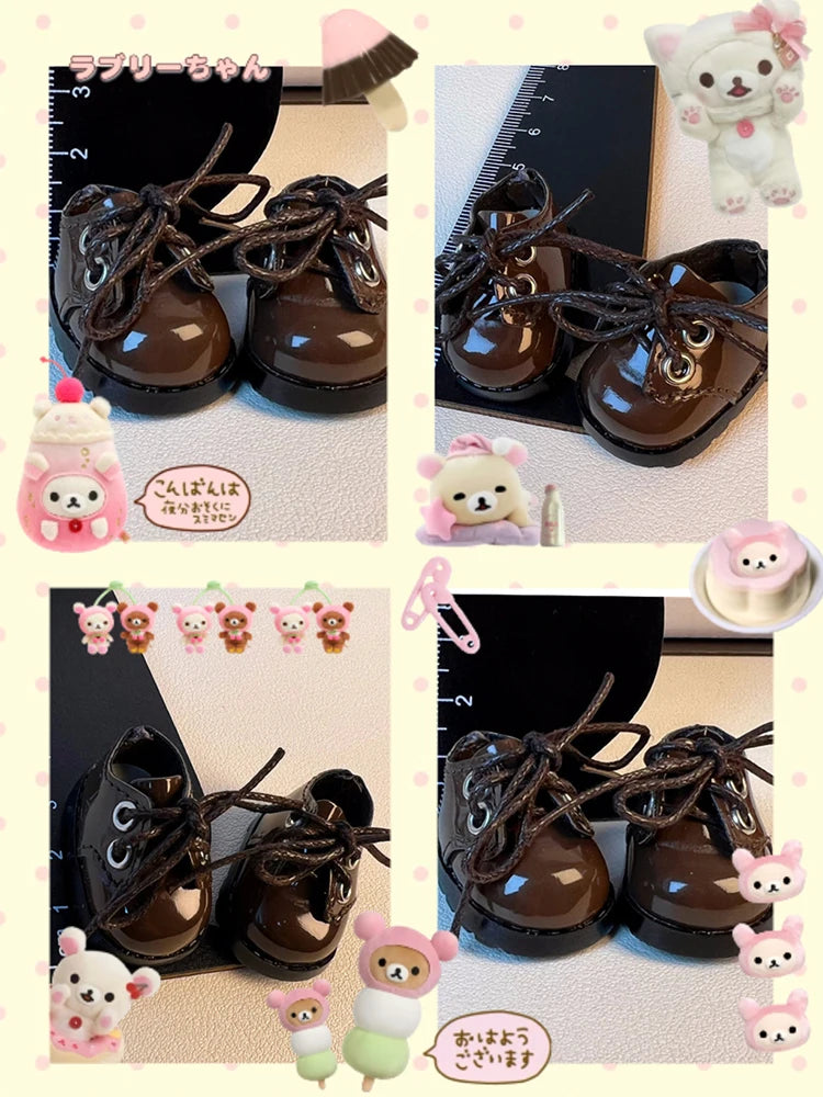 Labubu 3.8cm PU leather shoes 17cm cotton doll Labubu shoe toy versatile coffee colored shoes DIY doll accessories toy Labubu