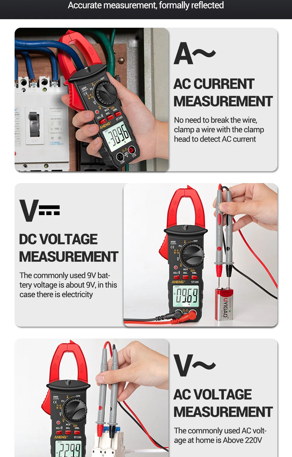 AC Current Clamp Meter Digital 4000 Counts Multimeter Ammeter Voltage Tester Car Amp Hz Capacitance NCV Ohm Tool