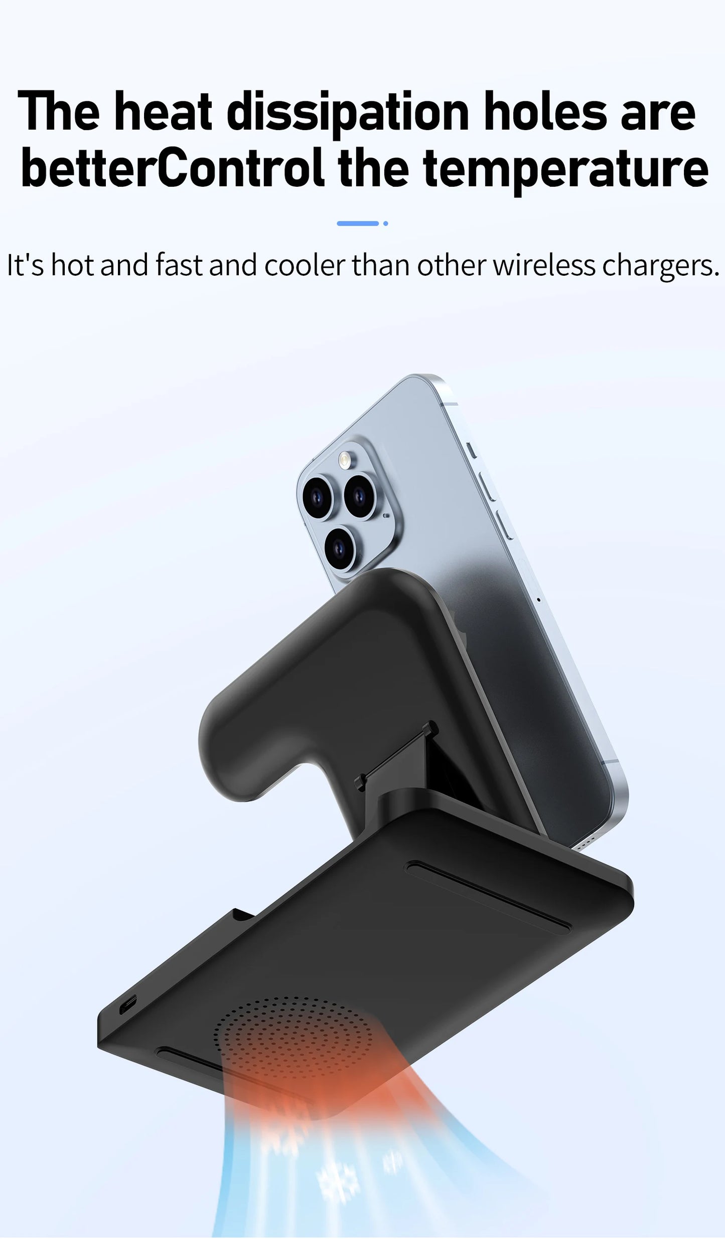 Phone cooling stand with heat dissipation holes and temperature control