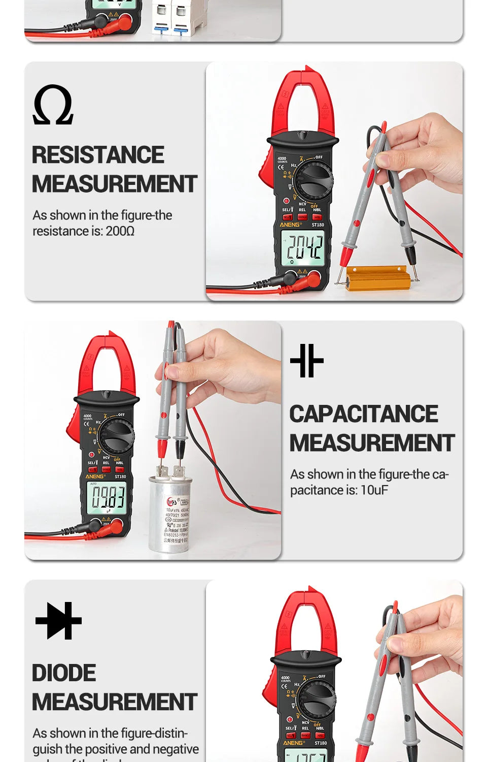 AC Current Clamp Meter Digital 4000 Counts Multimeter Ammeter Voltage Tester Car Amp Hz Capacitance NCV Ohm Tool