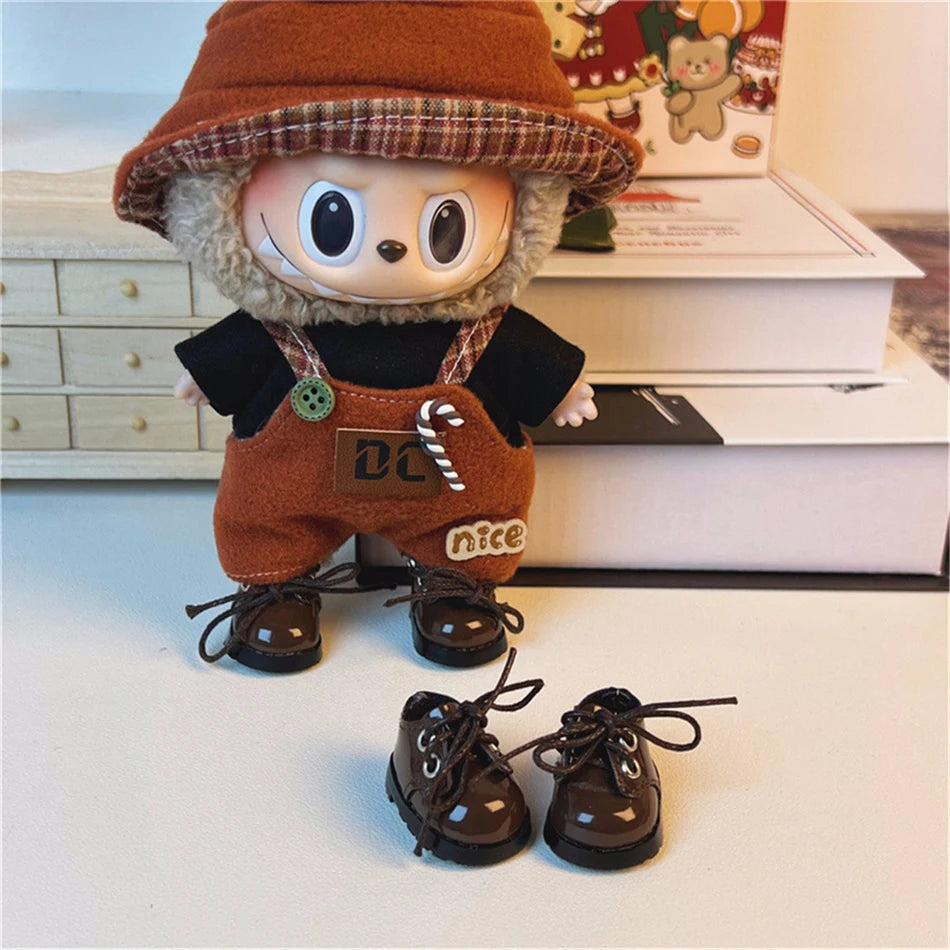 Labubu 3.8cm PU leather shoes 17cm cotton doll Labubu shoe toy versatile coffee colored shoes DIY doll accessories toy Labubu