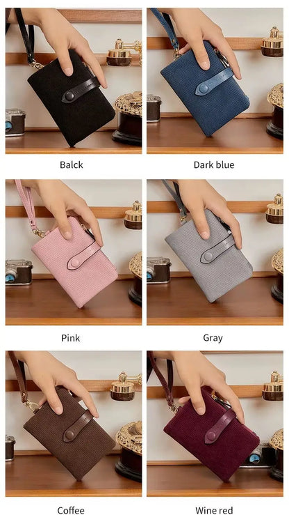 Solid Color Women's Trifold Wallet RFID Shielding Multifunctional Large Capacity Credit Card Bag with ID Window Short Coin Purse