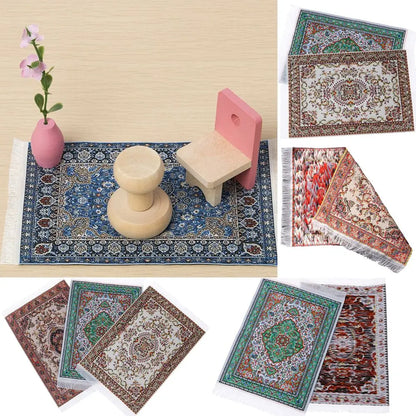 1:12 Scale Turkish Style Playing House Mini House Decor Floor Coverings Doll Accessories Dollhouse Carpet Miniature Weaving Rug