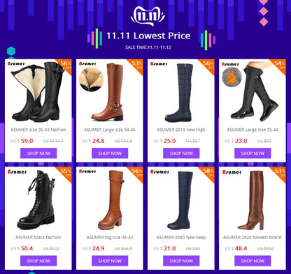ASUMER 2026 New big size knee high boots women square high heels platform ladies boots lace up autumn winter boots female