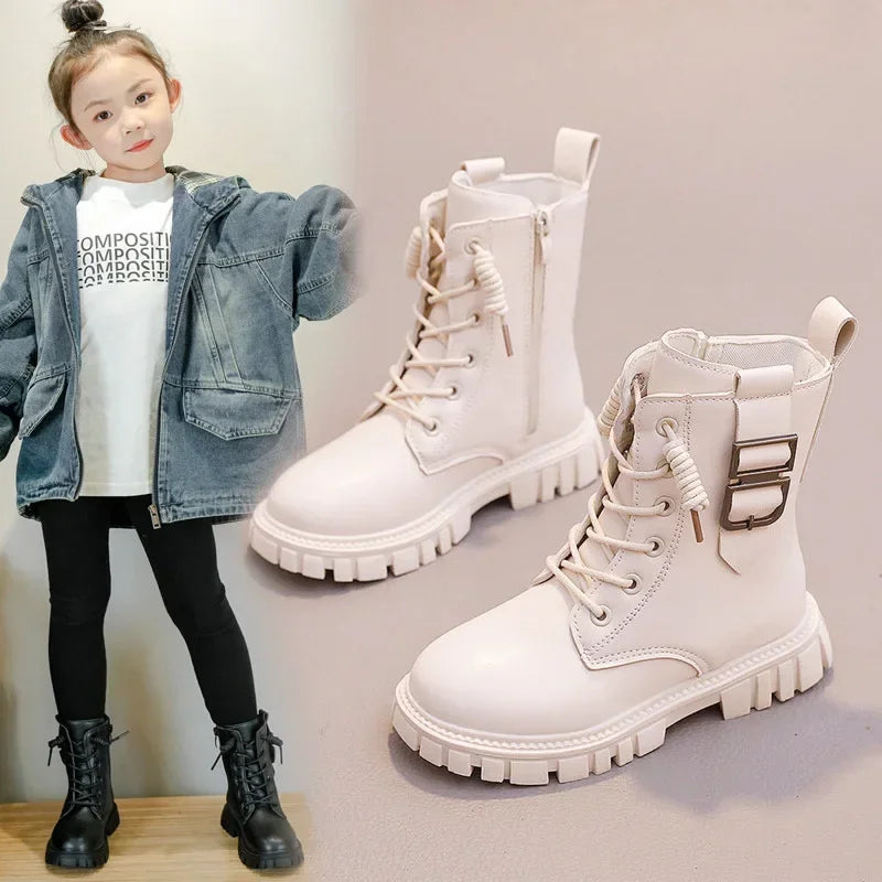 Girls Short Boots Autumn Winter 2023 New Korean Style Children Fashion Casual Short Boots Drop Shipping Simple Non-slip Kids PU