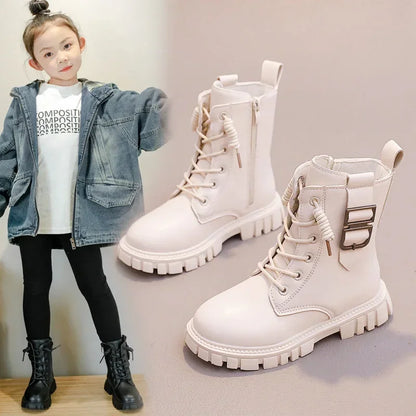 Girls Short Boots Autumn Winter 2023 New Korean Style Children Fashion Casual Short Boots Drop Shipping Simple Non-slip Kids PU