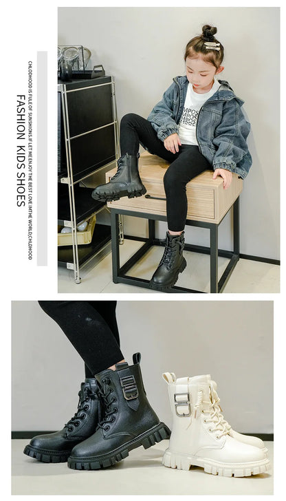 Girls Short Boots Autumn Winter 2023 New Korean Style Children Fashion Casual Short Boots Drop Shipping Simple Non-slip Kids PU