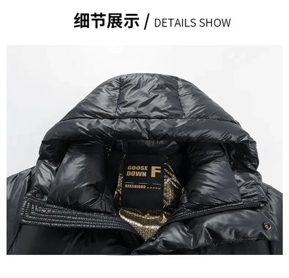 -30 ℃ Cold-proof Long Down Jacket Men's Light Luxury Black Gold Lightweight 95% Goose Down Jacket Unisex Winter Warm Hooded Coat