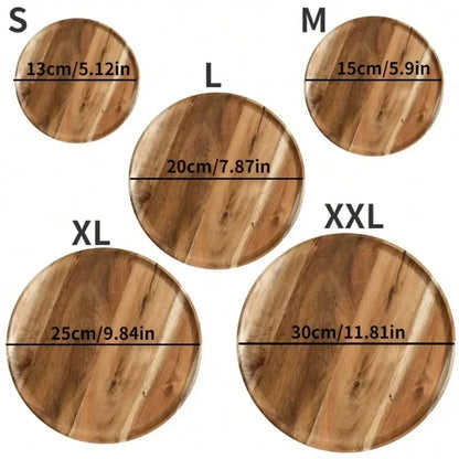 1Pc Wood Serving Plate Handmade Kitchen Dinner Plate with Grooved Handle Tray Durable Tableware Home Kitchen Supplies Gadgets