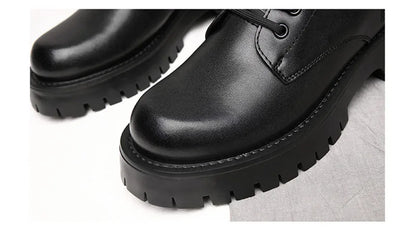2025 Autumn Winter Shoes Men Leather Boots Thick Sole Non-slip Warm Plush Cold Winter Cow Leather Male Ankle Botas Black KA4867