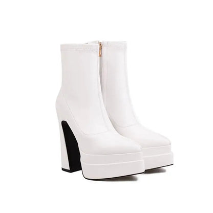 REAVE CAT Ladies Boots 15cm Shaft Stretchy Pointed Toe High Heel 6 inch Platform 5cm Big Size 46 Party