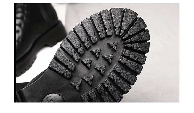 2025 Autumn Winter Shoes Men Leather Boots Thick Sole Non-slip Warm Plush Cold Winter Cow Leather Male Ankle Botas Black KA4867