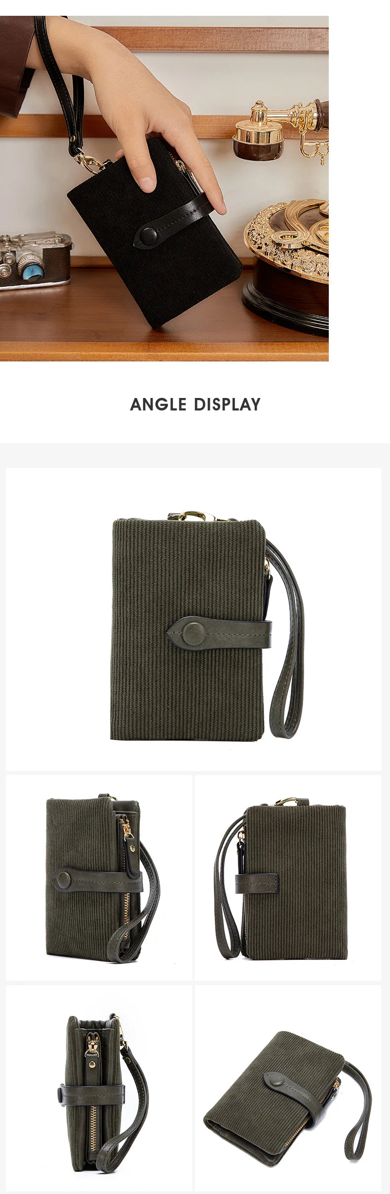 Solid Color Women's Trifold Wallet RFID Shielding Multifunctional Large Capacity Credit Card Bag with ID Window Short Coin Purse