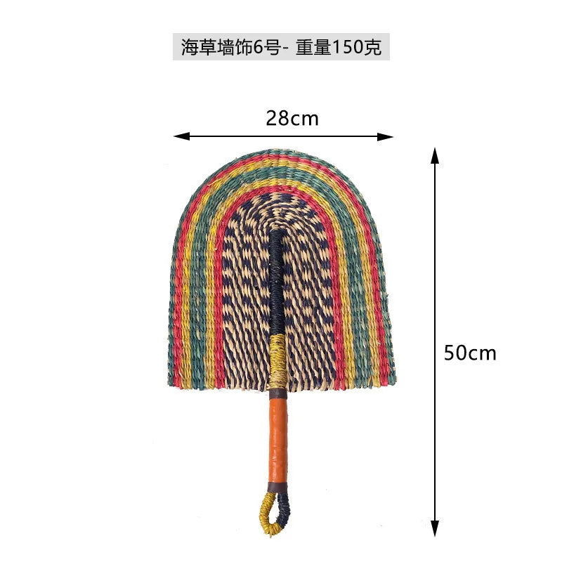 Boho Style Straw Fan Hand Woven Manual Paddle Fan Wall Decoration Of Nordic Homestays Art Crafts Fan Home Decor Accessories
