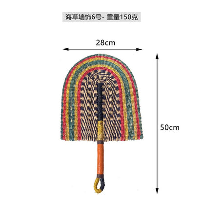 Boho Style Straw Fan Hand Woven Manual Paddle Fan Wall Decoration Of Nordic Homestays Art Crafts Fan Home Decor Accessories