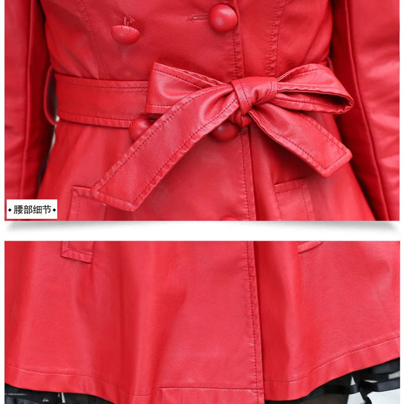 Women Leather Coat New Mid-Length 2025 5XL Lady Leather Windbreaker Jacket Autumn Wear clothing Bomber streetwear Casual Outwear