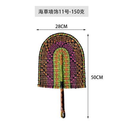 Boho Style Straw Fan Hand Woven Manual Paddle Fan Wall Decoration Of Nordic Homestays Art Crafts Fan Home Decor Accessories