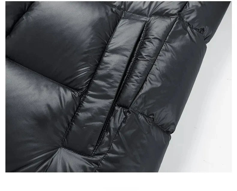 -30 ℃ Cold-proof Long Down Jacket Men's Light Luxury Black Gold Lightweight 95% Goose Down Jacket Unisex Winter Warm Hooded Coat