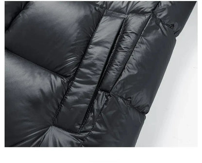 -30 ℃ Cold-proof Long Down Jacket Men's Light Luxury Black Gold Lightweight 95% Goose Down Jacket Unisex Winter Warm Hooded Coat