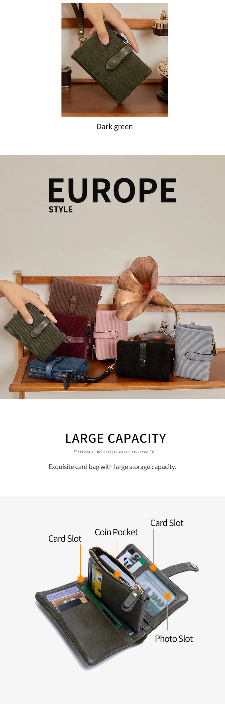 Solid Color Women's Trifold Wallet RFID Shielding Multifunctional Large Capacity Credit Card Bag with ID Window Short Coin Purse