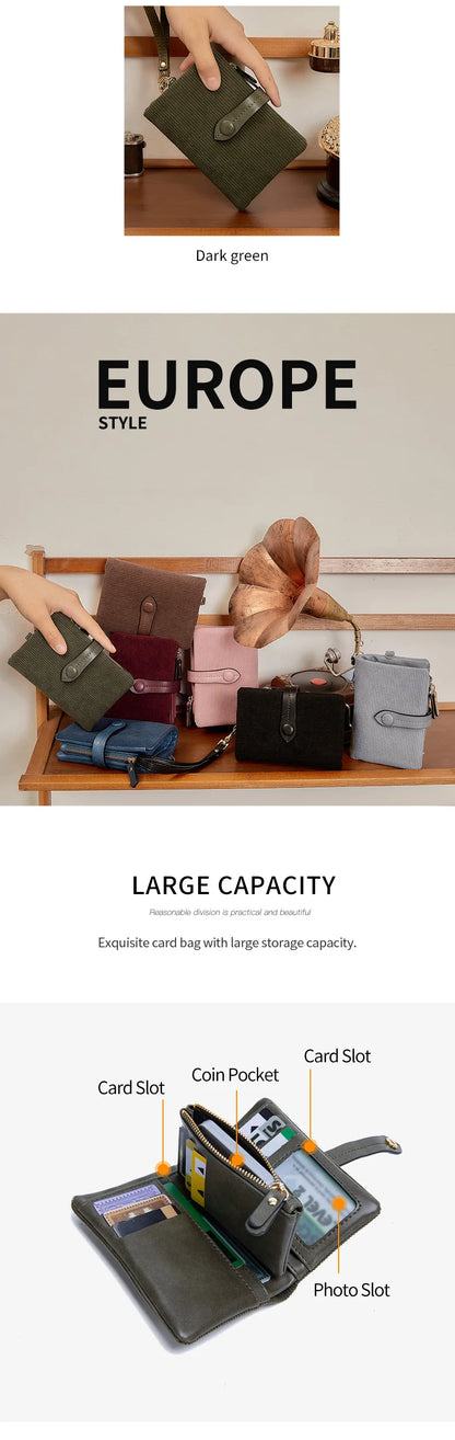 Solid Color Women's Trifold Wallet RFID Shielding Multifunctional Large Capacity Credit Card Bag with ID Window Short Coin Purse