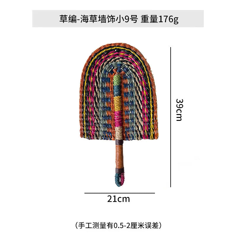 Boho Style Straw Fan Hand Woven Manual Paddle Fan Wall Decoration Of Nordic Homestays Art Crafts Fan Home Decor Accessories