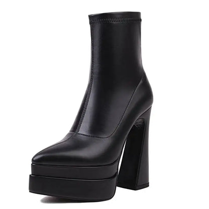 REAVE CAT Ladies Boots 15cm Shaft Stretchy Pointed Toe High Heel 6 inch Platform 5cm Big Size 46 Party