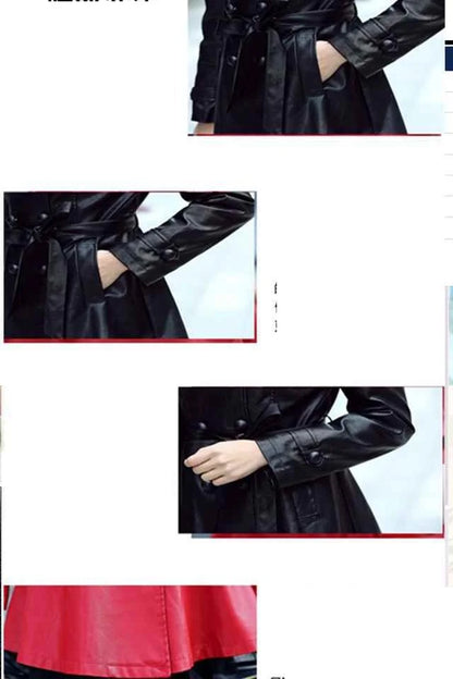 Women Leather Coat New Mid-Length 2025 5XL Lady Leather Windbreaker Jacket Autumn Wear clothing Bomber streetwear Casual Outwear