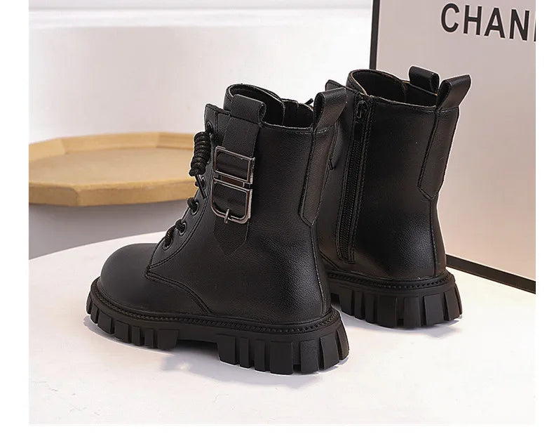Girls Short Boots Autumn Winter 2023 New Korean Style Children Fashion Casual Short Boots Drop Shipping Simple Non-slip Kids PU