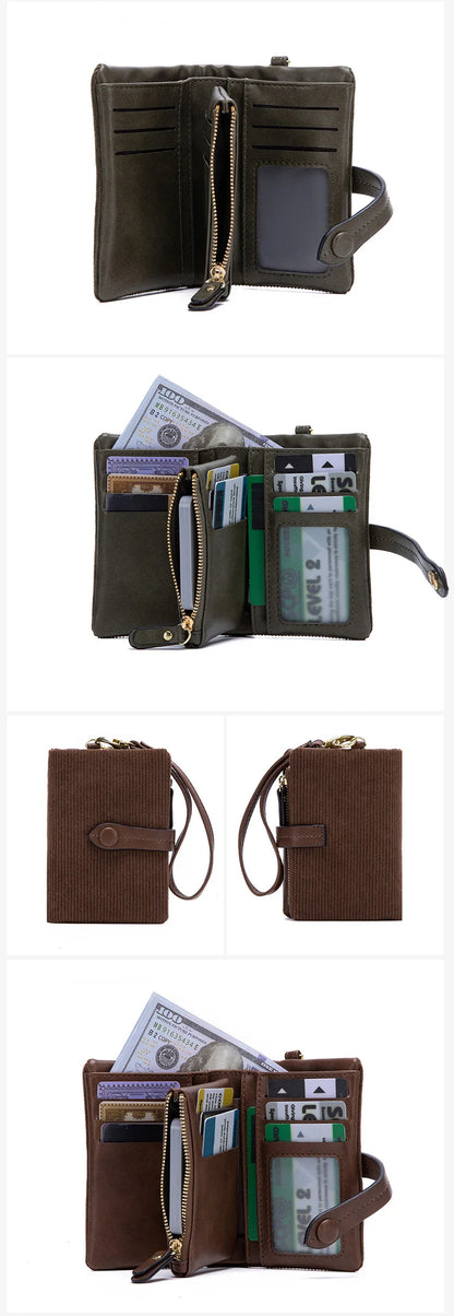 Solid Color Women's Trifold Wallet RFID Shielding Multifunctional Large Capacity Credit Card Bag with ID Window Short Coin Purse