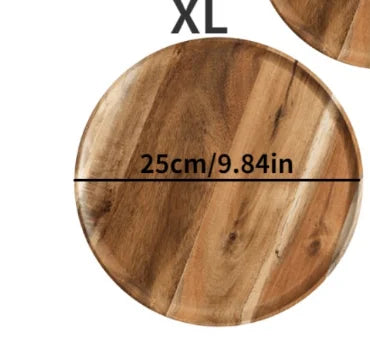 1Pc Wood Serving Plate Handmade Kitchen Dinner Plate with Grooved Handle Tray Durable Tableware Home Kitchen Supplies Gadgets