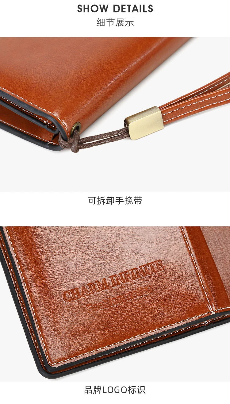 RFID retro large capacity long wallet Solid color multi-card women's purse Multi-function zipper wallet with wrist strap
