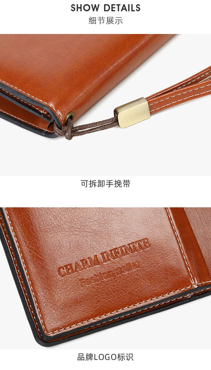 RFID retro large capacity long wallet Solid color multi-card women's purse Multi-function zipper wallet with wrist strap