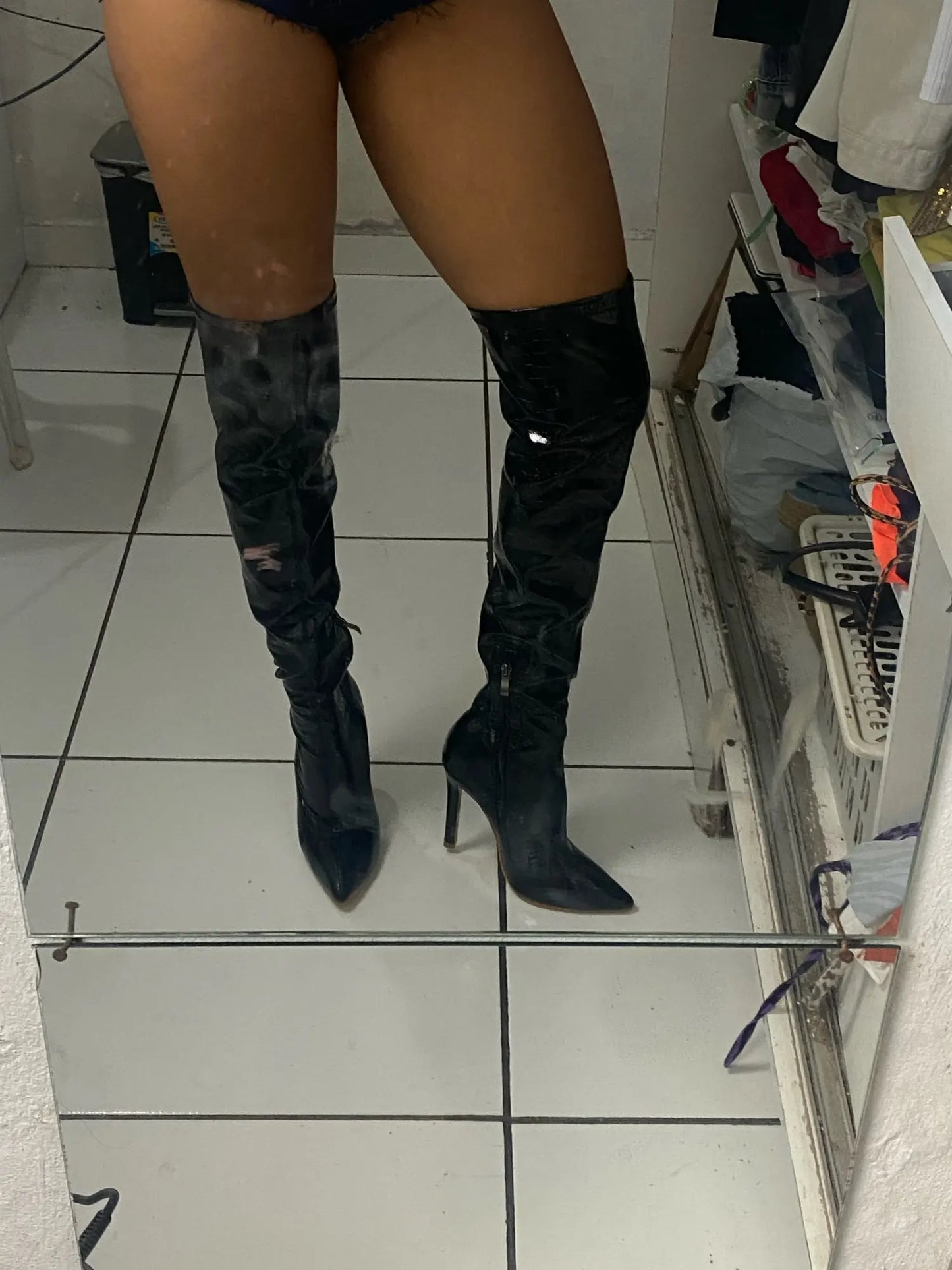 Aneikeh White Sexy Over-the-Knee Side Zipper Slip-On Pointed Toe Shoes NEW Fashion Striped Thin Heels Ladies Boots 2025 Spring