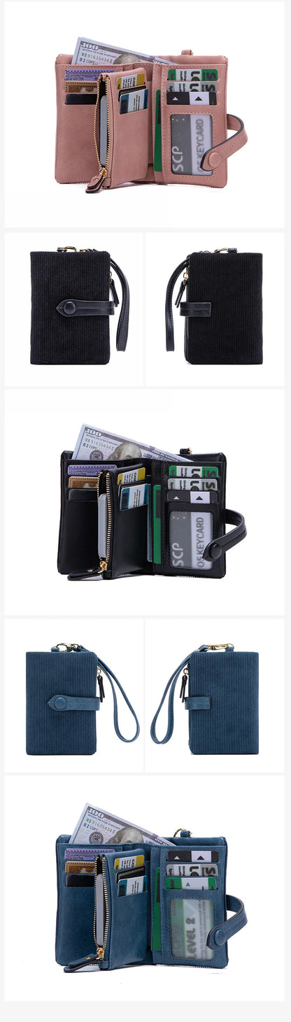 Solid Color Women's Trifold Wallet RFID Shielding Multifunctional Large Capacity Credit Card Bag with ID Window Short Coin Purse