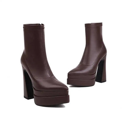 REAVE CAT Ladies Boots 15cm Shaft Stretchy Pointed Toe High Heel 6 inch Platform 5cm Big Size 46 Party