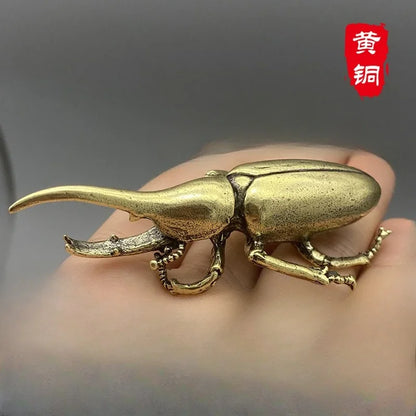 Antique Bronze Beetles Miniature Figurine Small Desk Decorations Vintage Copper Insect Tea Pets Ornament Home Decor Accessories