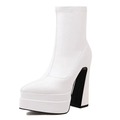 REAVE CAT Ladies Boots 15cm Shaft Stretchy Pointed Toe High Heel 6 inch Platform 5cm Big Size 46 Party