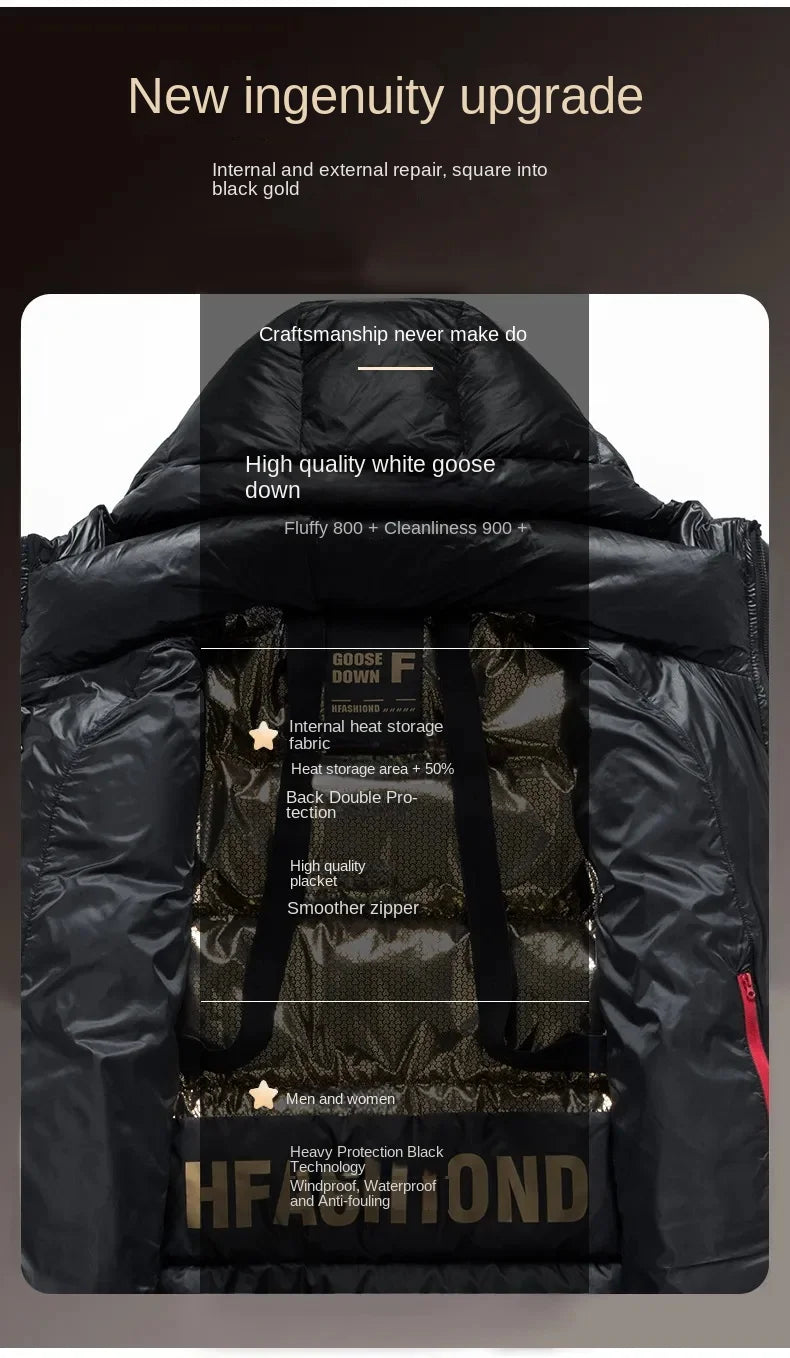 -30 ℃ Cold-proof Long Down Jacket Men's Light Luxury Black Gold Lightweight 95% Goose Down Jacket Unisex Winter Warm Hooded Coat