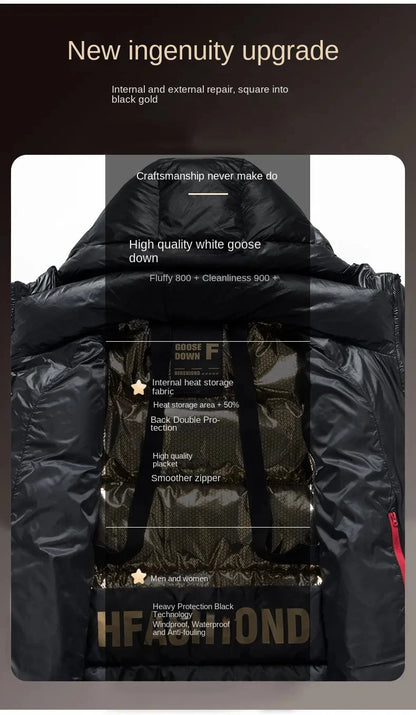 -30 ℃ Cold-proof Long Down Jacket Men's Light Luxury Black Gold Lightweight 95% Goose Down Jacket Unisex Winter Warm Hooded Coat